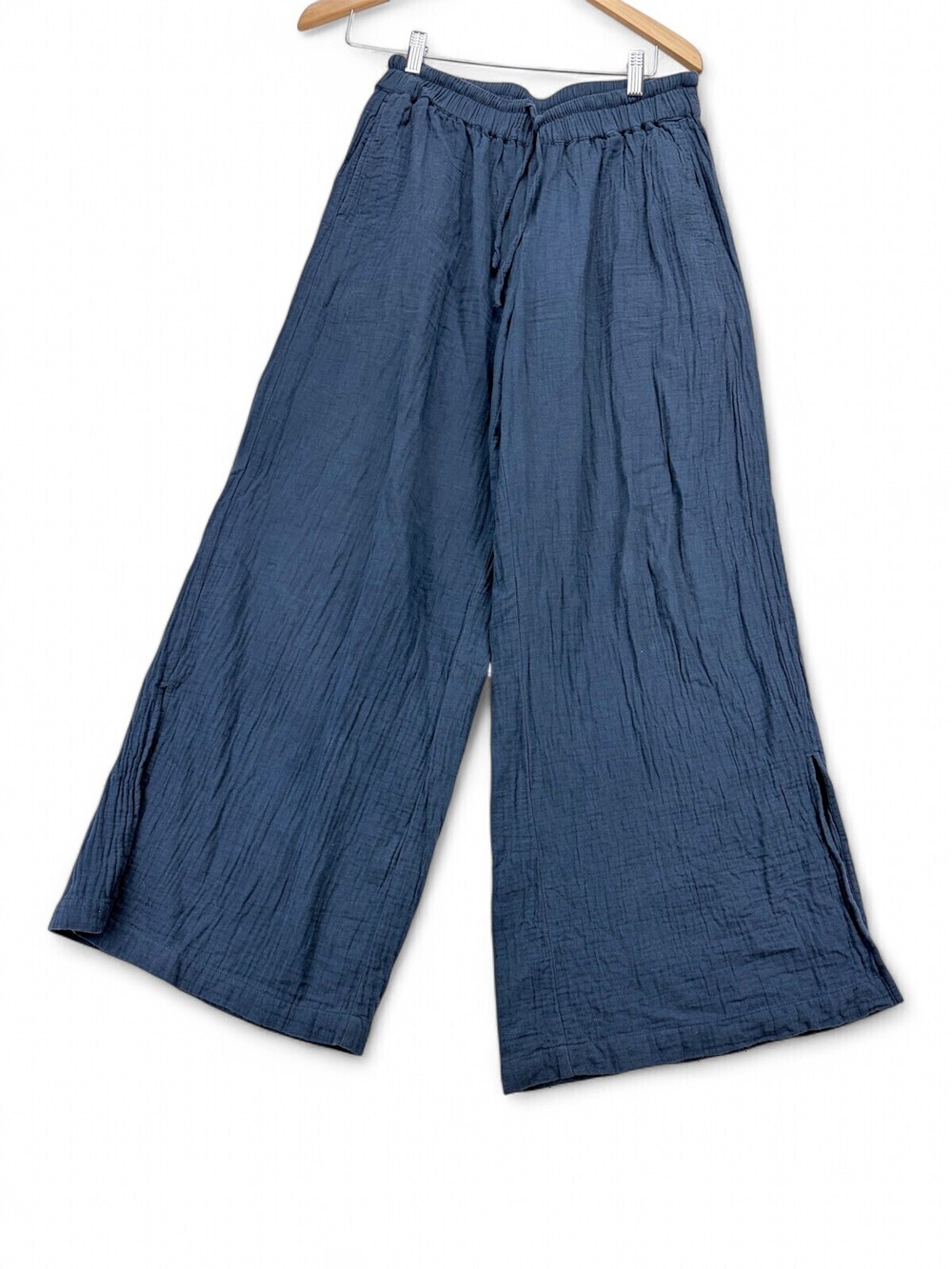 Pact Wide-Leg Gauze Pants M — Lightweight Organic Cotton Navy